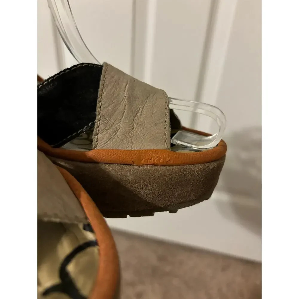 Fly London Pati tan black suede leather wedge platform sandal sz 7-7.5 - Picture 6 of 14